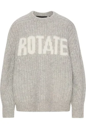 ROTATE Truien, Dames, Grijs, XS, Wol, Grijze Gebreide Logo Trui