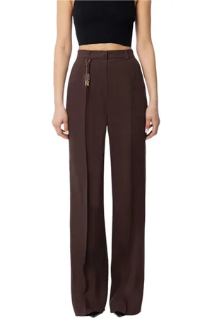 Elisabetta Franchi Broeken, Dames, Bruin, L, Linnen, Elegante Viola Lily Bloemenjurk