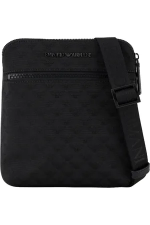 Emporio Armani Tassen, Heren, Zwart, ONE Size, Nylon, Jacquard Aquila Schoudertas met Metalen Logo