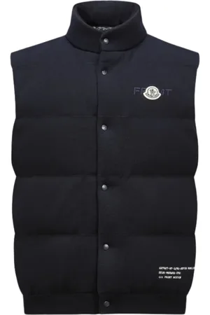 Moncler Jassen, Heren, Blauw, M, Katoen, Katoenen Donsvest met Snap Button Sluiting