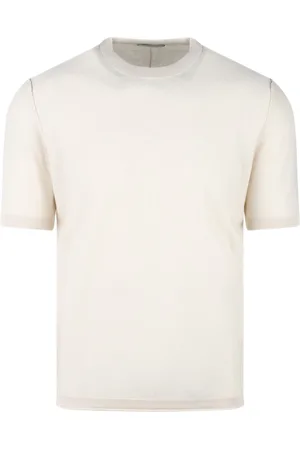 Paolo Pecora Tops, Heren, Wit, M, Katoen, Katoenen Gebreid T-shirt met Crepe Stijl