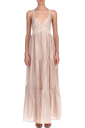 ERMANNO SCERVINO Kleedjes, Dames, Roze, M, Polyester, Elegante Kant Inzet Lange Jurk