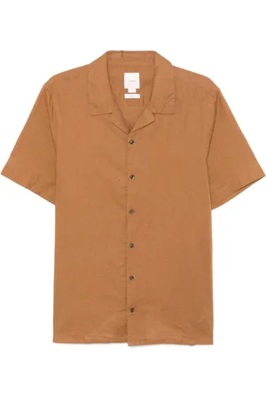 Calvin Klein Overhemden, Heren, Bruin, XL, Cognac Bruin Camp Kraag T-shirt