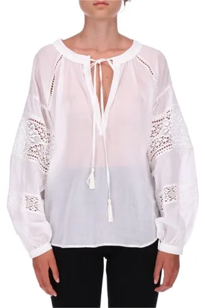 ERMANNO SCERVINO Blouses & Shirts, Dames, Wit, S, Katoen, Witte Katoenen Blouse met Gehaakte Details
