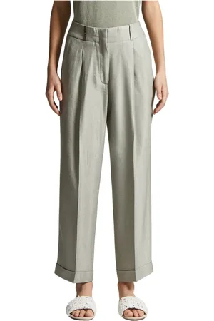 PESERICO SIGN Broeken, Dames, Groen, 2Xs, Linnen, Glanzende viscose en linnen gabardine broek