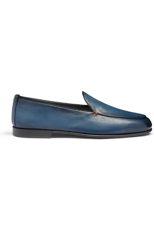 santoni Schoenen, Heren, Blauw, 40 1/2 EU, Leer, Leren instapper voor heren