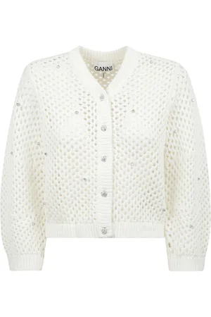 Ganni Truien, Dames, Wit, S, Katoen, Katoenen vest met strass details