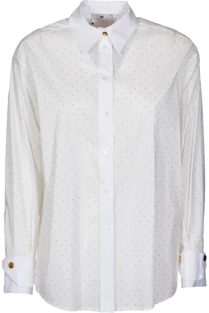 Elisabetta Franchi Blouses & Shirts, Dames, Wit, M, Witte Shirt met Metalen Strass
