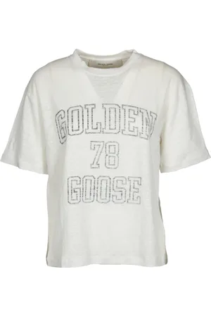 Golden Goose Tops, Dames, Grijs, S, Katoen, Pailletversierde ronde hals tops