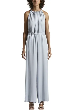 PESERICO SIGN Kleedjes, Dames, Blauw, 2Xs, Satijn, Viscose jumpsuit met zijsplit