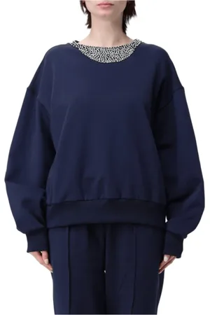 Twin-Set Sweatshirts & Hoodies, Dames, Blauw, M, Diepblauwe Rhinestone Sweatshirt