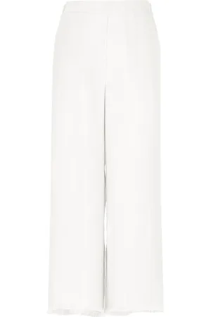 ANTONELLI Broeken, Dames, Wit, S, Linnen, Witte linnen broek met franjes