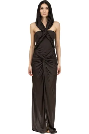GIUSEPPE DI MORABITO Kleedjes, Dames, Bruin, XS, Bruine Gedrapeerde Viscose Lange Jurk