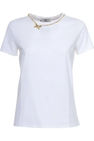 Elisabetta Franchi Tops, Dames, Wit, S, Katoen, Katoenmix Casual T-shirt