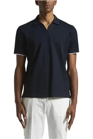 PESERICO SIGN Tops, Heren, Blauw, XS, Katoen, Lichtgewicht Supima katoenen piqué poloshirt
