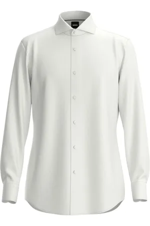 HUGO BOSS Overhemden, Heren, Wit, 3Xl, Katoen, Slim Fit Shirt met Lange Mouwen