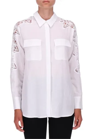 ERMANNO SCERVINO Blouses & Shirts, Dames, Wit, L, Linnen, Witte Linnen Overhemd met Borduurwerk