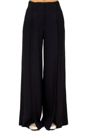 SEMICOUTURE Broeken, Dames, Blauw, S, Polyester, Blauwe Wijde Pijp Broek met Stikdetail