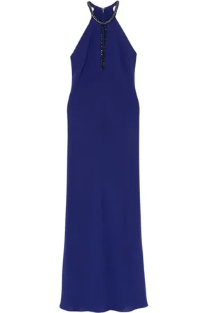 Max Mara Kleedjes, Dames, Blauw, L, Polyester, Elegante Triacetaat en Polyester Mix
