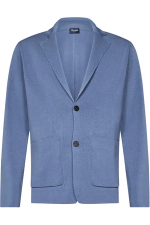 DRUMOHR Jassen, Heren, Blauw, M, Katoen, Blauwe Katoenen Gebreide Blazer