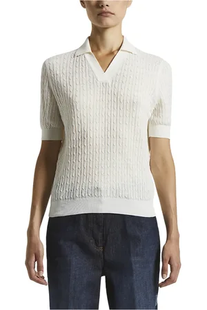 PESERICO SIGN Truien, Dames, Wit, 2Xl, Katoen, Linnen katoen crepe melange polo shirt
