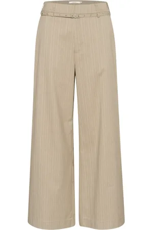 Gestuz Broeken, Dames, , M, Wijde Pinstripe Broek Stofgroen