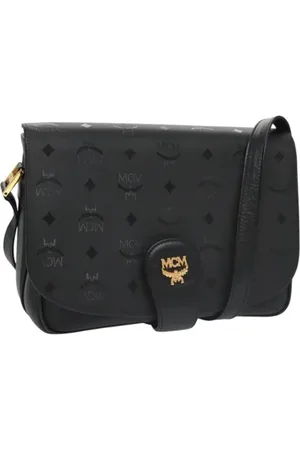 MCM Pre-owned, Dames, Zwart, ONE Size, Leer, Tweedehands leren schoudertassen