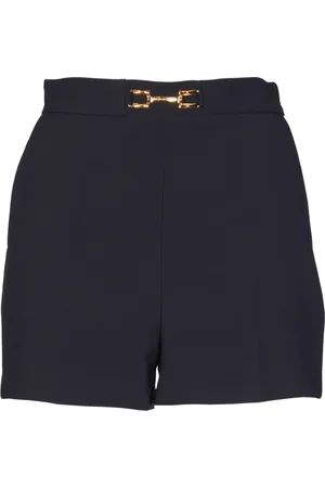 Elisabetta Franchi Korte broeken, Dames, Zwart, XL, Polyester, Zwarte Crepe Stretch Shorts met Gouden Metalen Details