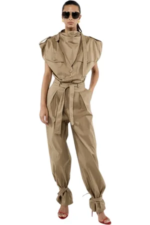 ACTUALEE Jumpsuits & Playsuits, Dames, , M, Katoen, Kameel Katoenen Jumpsuit Shirt Top Cargo