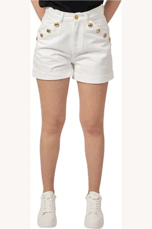 GAËLLE Korte broeken, Dames, Wit, W30, Katoen, Witte Shorts met Juweelknopen