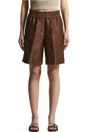 PESERICO SIGN Korte broeken, Dames, Bruin, L, Linnen, Bermuda shorts in technisch linnen keperstof