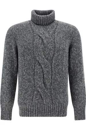Brunello Cucinelli Truien, Heren, Grijs, S, Kasjmier, Luxe High Neck Grijze Trui