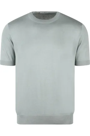 Paolo Pecora Tops, Heren, Groen, XL, Katoen, Fijne Katoenen Gebreide T-Shirt