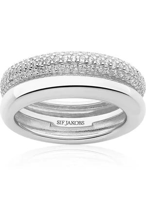 Sif Jakobs Accessoires, Dames, Grijs, 50 MM, Carrara Zilveren Ring met Witte Zirkonia