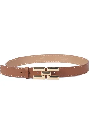Elisabetta Franchi Accessoires, Dames, Bruin, M, Hoog leren riem met contraststiksels