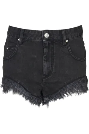 Isabel Marant Korte broeken, Dames, Zwart, S, Denim, Hoge taille denim shorts met rafelrand