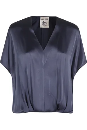 SEMICOUTURE Blouses & Shirts, Dames, Blauw, M, Elegante Zijden Blouse