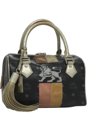 MCM Pre-owned, Dames, Zwart, ONE Size, Leer, Tweedehands leren handtassen