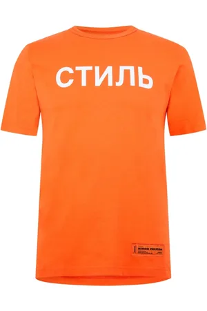 Heron Preston Tops, Heren, Oranje, S, Katoen, Ctnmb Logo T-Shirt /White