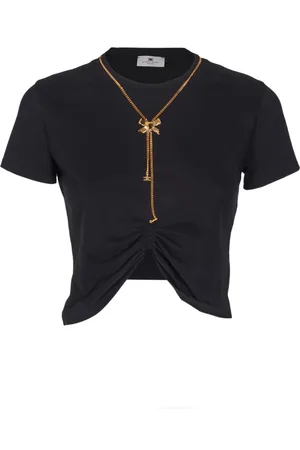 Elisabetta Franchi Tops, Dames, Zwart, S, Katoen, Zwarte Crop Katoenen T-shirt