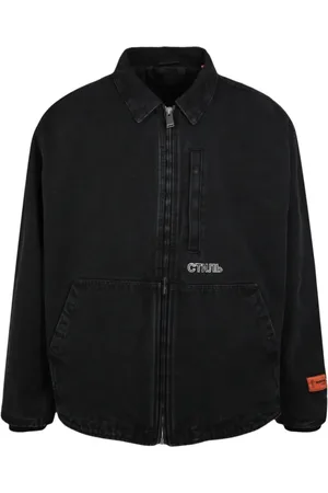 Heron Preston Jassen, Heren, Zwart, M, Katoen, Canvas Gewatteerd Jack Zwart Rits Logo