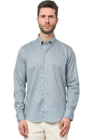 Bugatti Overhemden, Heren, Blauw, 4Xl, Katoen, Blauw bedrukt overhemd met lange mouwen