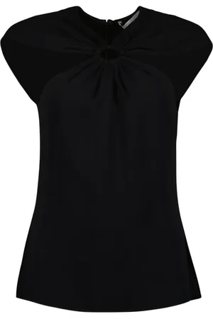 Stella McCartney Blouses & Shirts, Dames, Zwart, XS, Leer, V-hals Korte Mouw Viscose Blouse