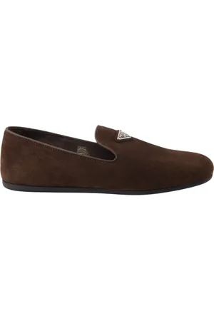 Prada Schoenen, Heren, Bruin, 42 EU, Leer, Suede Slip-On Loafers