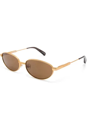 Jacquemus Accessoires, Dames, Geel, ONE Size, Goudkleurige Logo Bril met Gebogen Tips