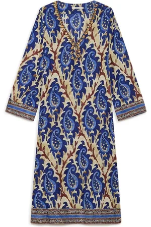 Maliparmi Kleedjes, Dames, Blauw, L, Paisley Print Viscose Jurk Blauw