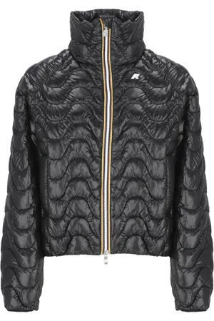 K-Way Jassen, Dames, Zwart, M, Gewatteerde Zwarte Jas met Hoge Hals