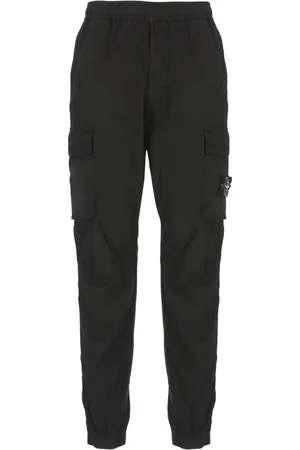 Stone Island Broeken, Heren, Zwart, W34, Katoen, Zwarte Cargo Broek Elastische Taille Zakken