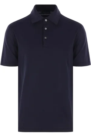 Roberto Collina Tops, Heren, Blauw, L, Katoen, Blauwe Katoenen Poloshirts Korte Mouw