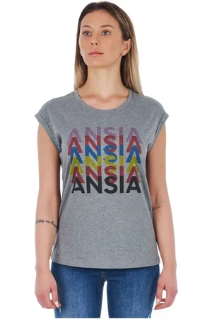 FRANKIE MORELLO Tops, Dames, Grijs, L, Gedrukt T-shirt Kleding